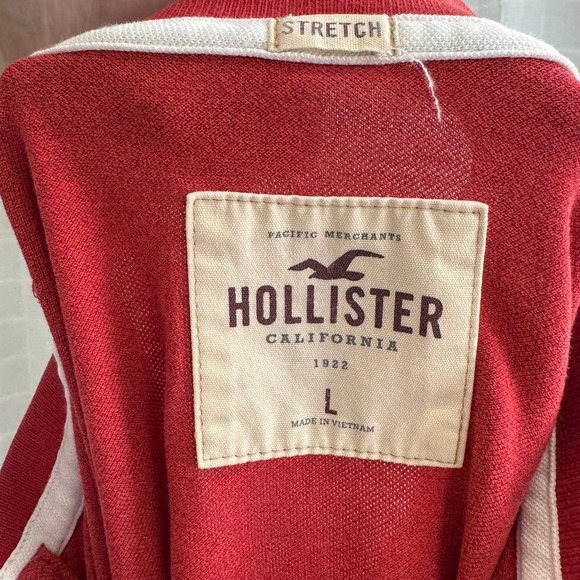 Hollister Men Red Stretch Pique Polo Shirt Short Sleeve Seagull Logo Large - Picture 6 of 7